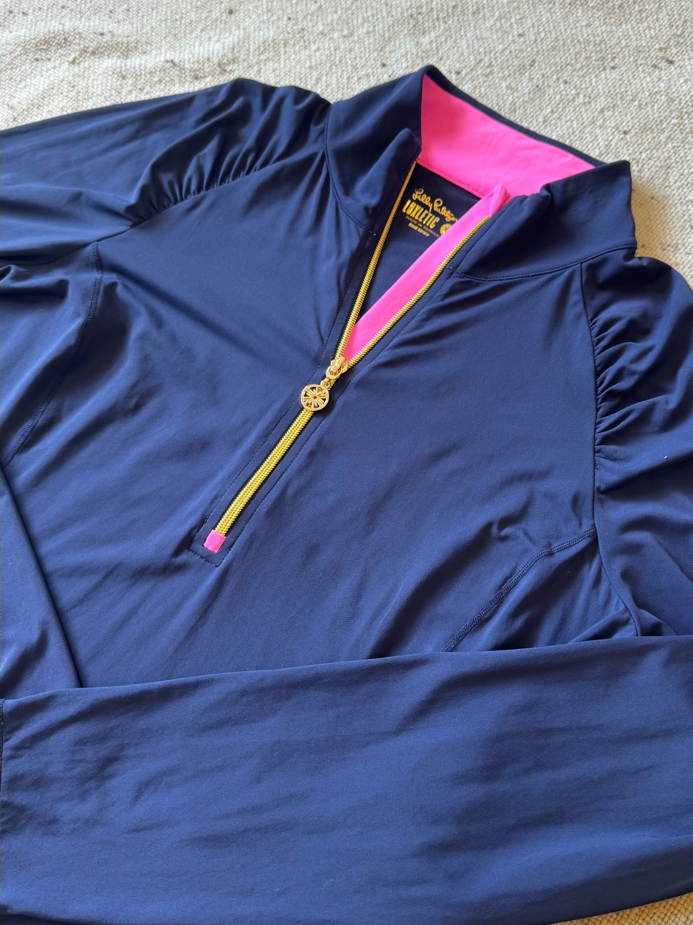 Lilly Pulitzer Luxletic Tennison Jacket XL Navy Pink Full Zip UPF 50 Activewear